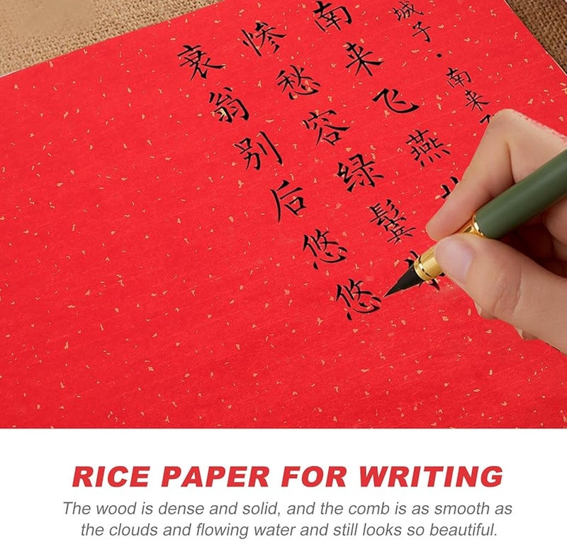 Red Gold Foil Rice Paper Roll 35cm x 20m for Chinese Calligraphy Brush Writing and Sumi Ink Painting - Image 3